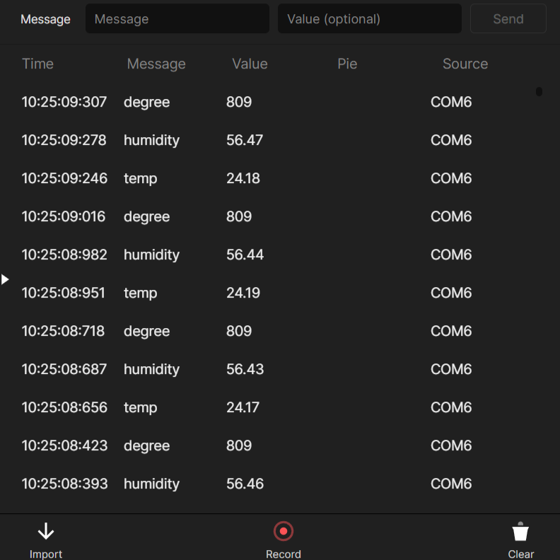 Inside ProtoPie Connect showing Arduino's temperature sensor in action.