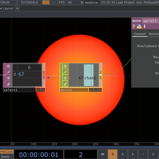Screen recording in TouchDesigner showing circle size manipulation.